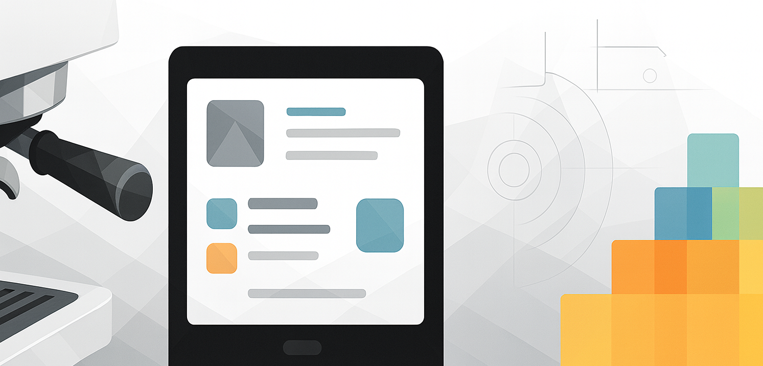 Abstraktes Header-Bild: Kaffee, App, Maschinenbau, Design